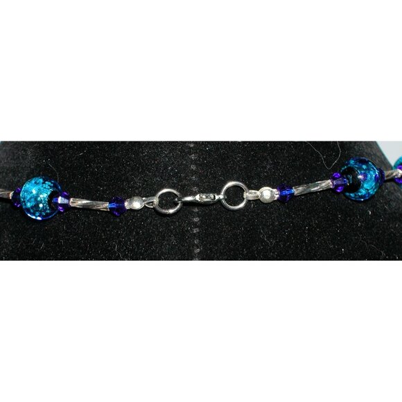 Blue Glass Beaded Necklace & Earrings Set With Silver Accents - Picture 3 of 6